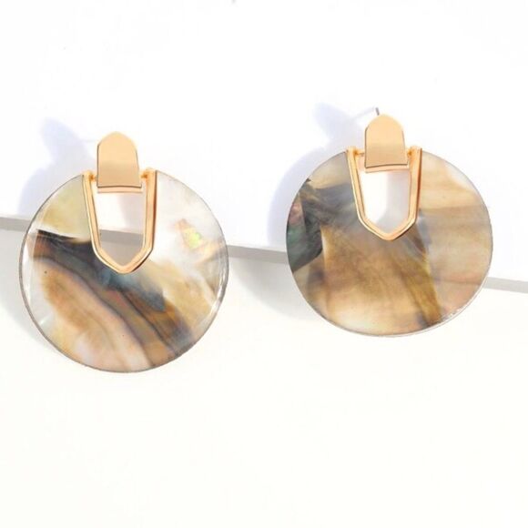 Shell Gold Open Circle Acetate Drop Earrings NWT - Picture 1 of 8